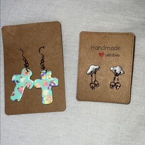 Handmade Mint Floral Cross Dangle Earrings